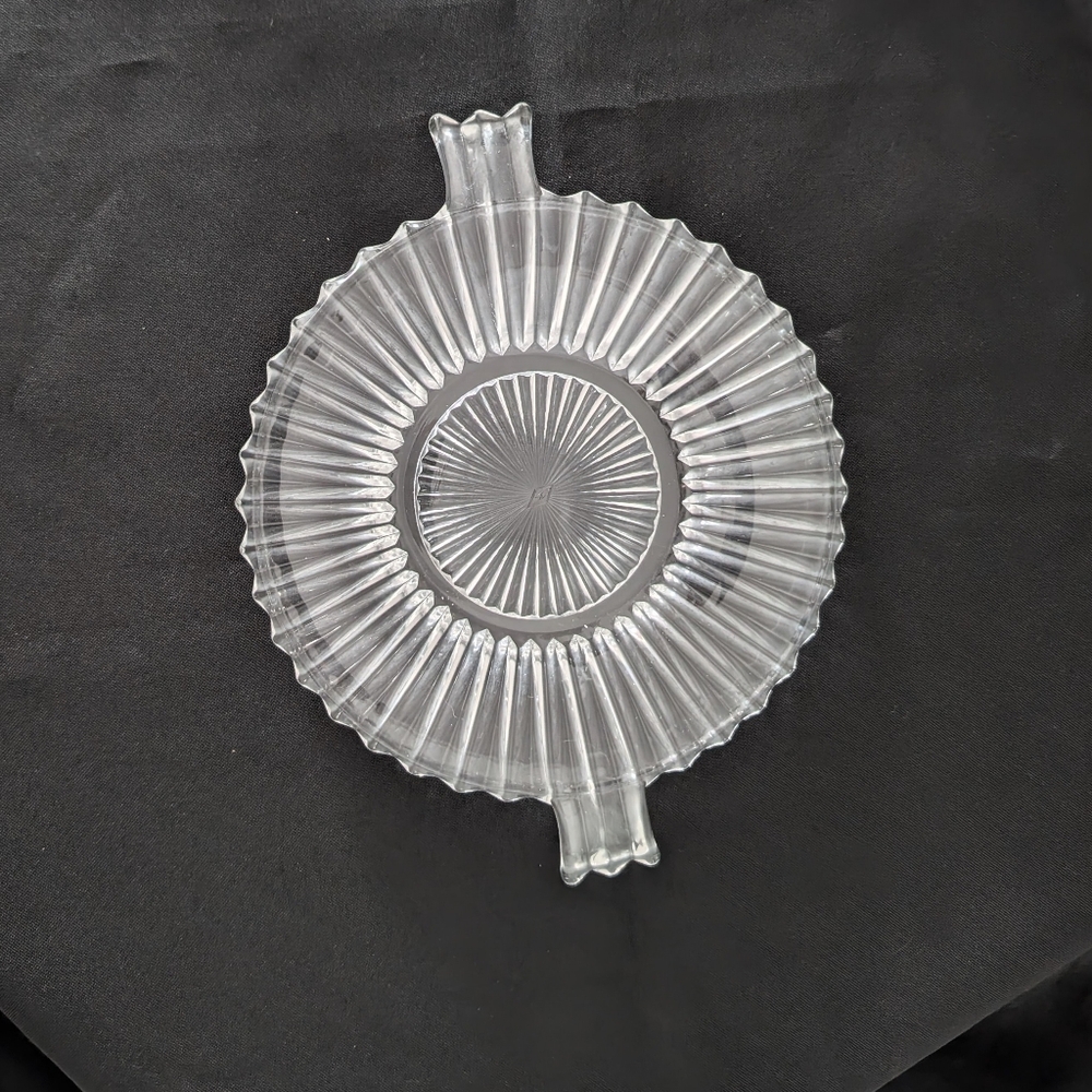 Vintage Heisey Glass Ridgeleigh Small Cheese Plate With‎ Handles 6.5" Dia